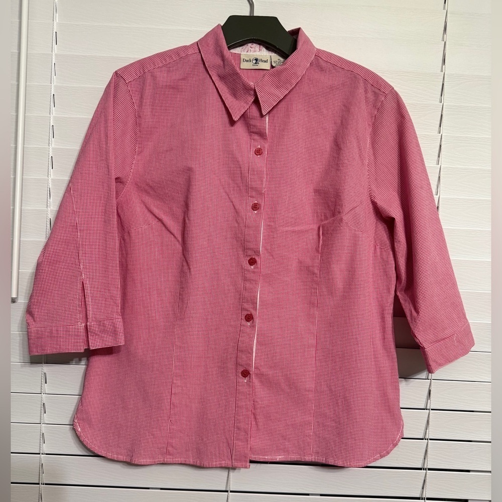 #7) Duck Head Petite Pink Gingham Blouse size LP